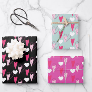 Moderne Herzen Gemustertes Geschenkpapier Blatt