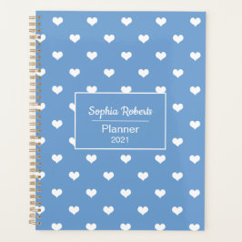 Moderne Herzen Muster blau personalisiert Planer