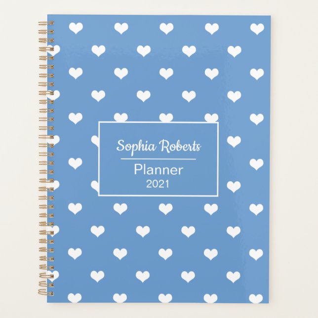 Moderne Herzen Muster blau personalisiert Planer (Vorderseite)