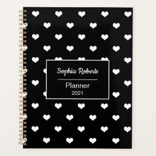 Moderne Herzen Muster schwarz personalisiert Planer