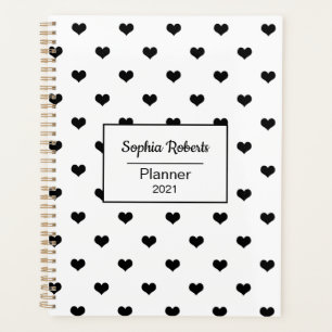 Moderne Herzen Muster schwarz-weiß personalisiert Planer