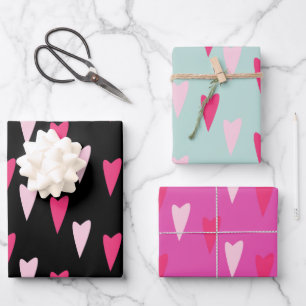 Moderne Herzen Punktmuster-Wrap-Papierbogen Geschenkpapier Set