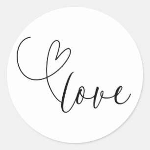 Moderne Herzen Schwarz-Weiß-Liebe Minimale Hochzei Runder Aufkleber
