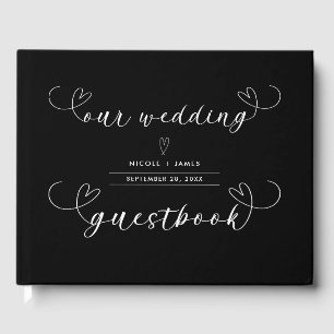 Moderne Herzen Schwarz & Weiß Minimal Hochzeit Gästebuch
