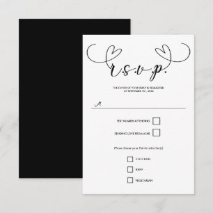 Moderne Herzen Schwarz & Weiß Minimale Hochzeits-R RSVP Karte