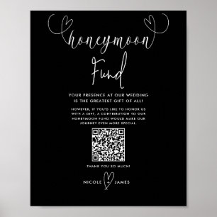 Moderne Herzen Schwarz Weiße Hochzeit Flitterwoche Poster