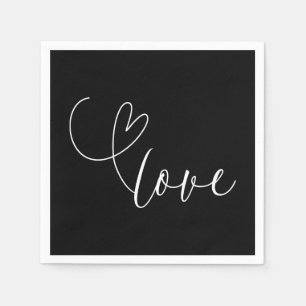 Moderne Herzen Schwarz-Weiße Liebe Minimale Hochze Serviette
