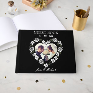 Moderne herzförmige Blumen-Hochzeitseinladung Gästebuch