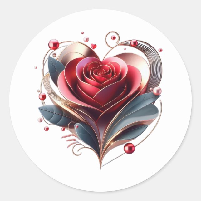 Moderne herzförmige Rose Runder Aufkleber (Vorderseite)