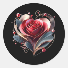 Moderne herzförmige Rose Runder Aufkleber