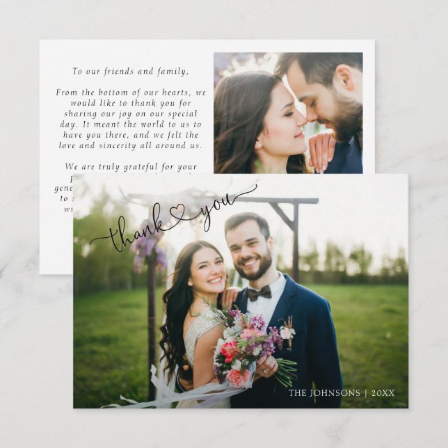 Moderne Herzkalligraphie 2 Foto Hochzeit Vielen Da Dankeskarte (Vorne/Hinten)