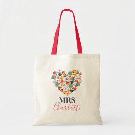 Moderne Herzlehrerin Typografie Tote Bag Tragetasche