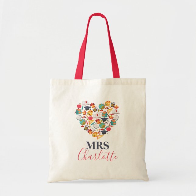 Moderne Herzlehrerin Typografie Tote Bag Tragetasche (Vorne)