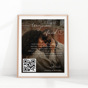 Moderne Herzschrift Hochzeitsfoto Honeymoon-Fonds- Poster