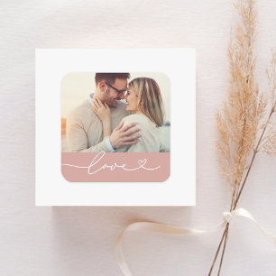 Moderne Herzschrift Liebe Foto Hochzeit Quadratischer Aufkleber