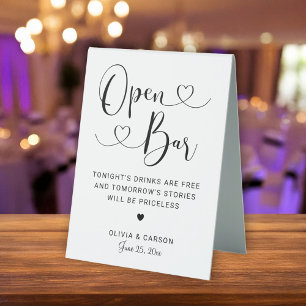 Moderne Herzschrift Offener-Bar-Hochzeitsschild Tischaufsteller