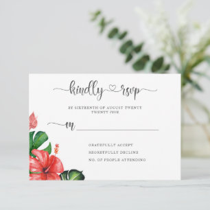 Moderne Herzschrift Tropische Themenantwortkarte RSVP Karte