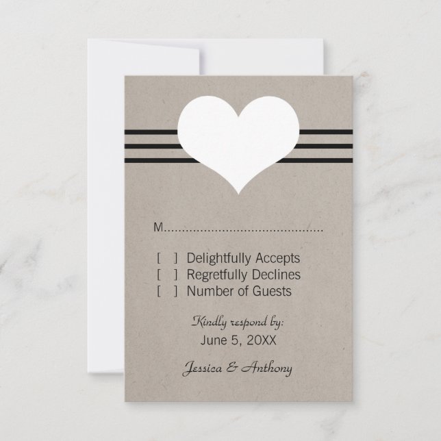 Moderne Herzstillskarte, Beige RSVP Karte (Vorderseite)