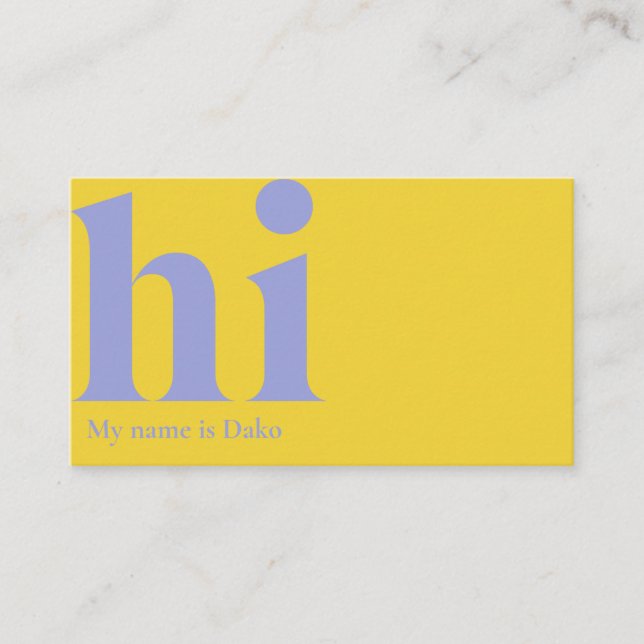 Moderne "hi"-Visitenkarte in Gelb und Brelle Visitenkarte (Vorderseite)