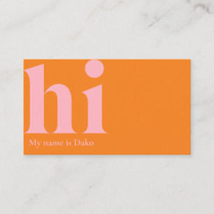 Moderne "hi"-Visitenkarte in Orange und Babypink Visitenkarte