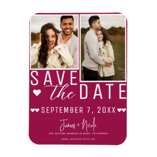 Moderne Himbeer-Hochzeitseinladung 2 Foto-Hochzeit Magnet