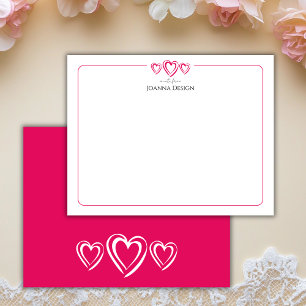 Moderne Himbeer-Rosa-Drei-Herzen-Notizkarte Mitteilungskarte