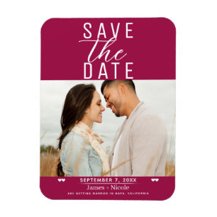 Moderne Himbeere Save the Date Hochzeitsstich Foto Magnet