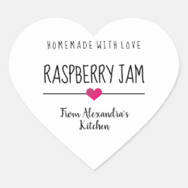 Moderne Himbeermarmelade hausgemacht mit Liebe Herz-Aufkleber