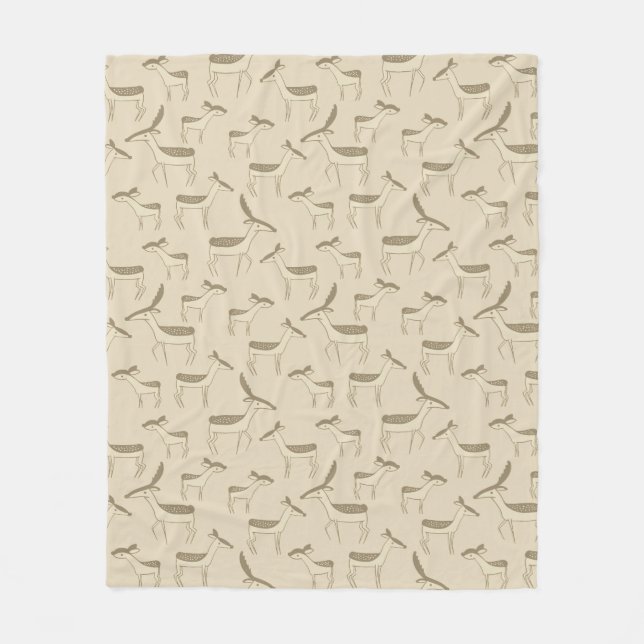 Moderne Hirschillustration Beiges Muster Fleecedecke (Vorderseite)