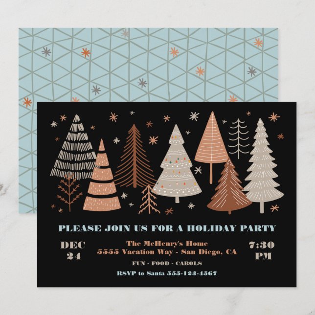 Moderne Hiver Arbres Fête Invitation (Devant / Derrière)