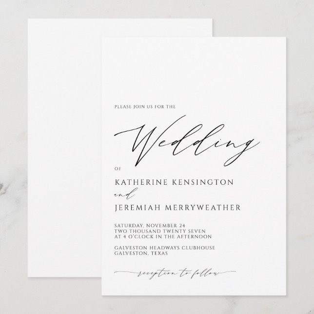 Moderne, hoch entwickelte Minimalistische Script-H Einladung (Vorne/Hinten)