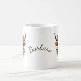 Moderne Hochland-Kuh mit Blume Kaffeetasse