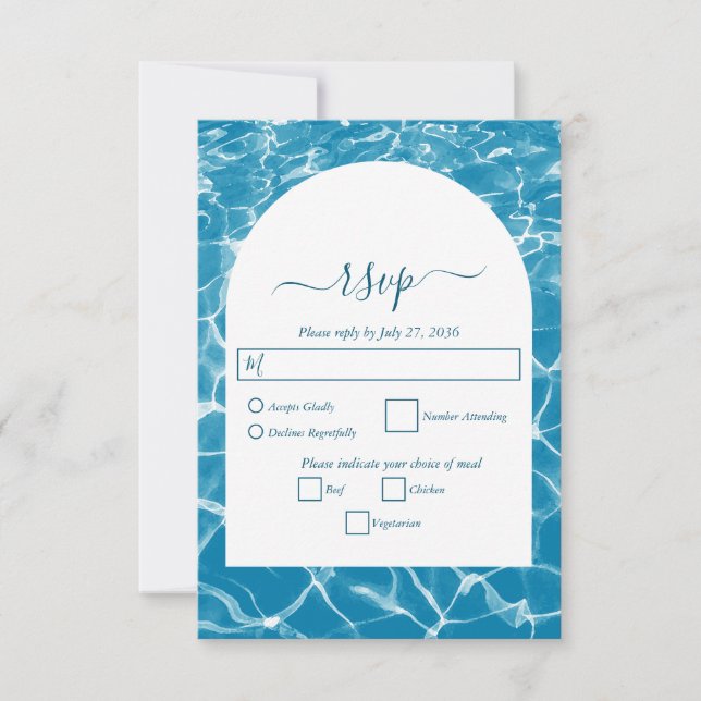Moderne Hochzeit am Blue Ocean Beach RSVP Karte (Vorderseite)