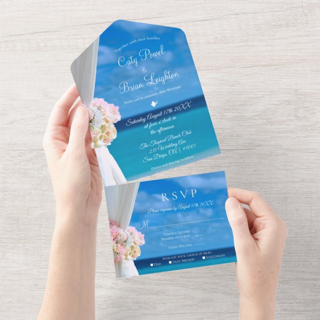 Moderne Hochzeit am Blumenmeer All In One Einladung (Abreißen)