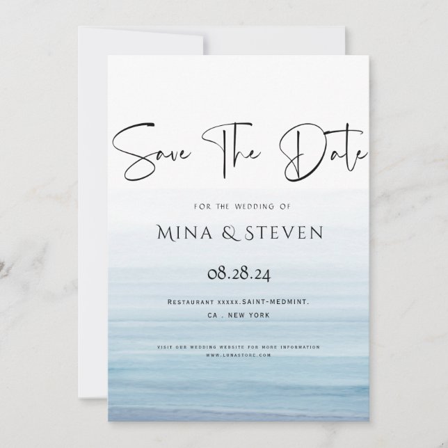 Moderne Hochzeit am Strand Save The Date (Vorderseite)