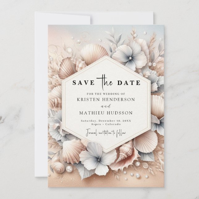 Moderne Hochzeit am Strand Save The Date (Vorderseite)