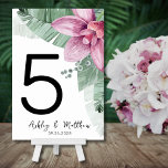 Moderne Hochzeit am Strand Tischnummer<br><div class="desc">Moderne Beach Palm rosa tropische Hochzeitsfeier Tischnummer. Mit rosa und grün-botanischen Akzenten kontrastiert durch schwarz-weiße Schrift. Ein tropisches Design, das die ruhige Schönheit der Natur mit einem spielerischen Rand verbindet, der Ihnen sicher hilft, Spaß zu haben. Eine Mischung aus beruhigenden tropischen Blätter, wie Bananenstauden und lila-rosa Orchideen-Blume, verwoben mit verschiedenen...</div>