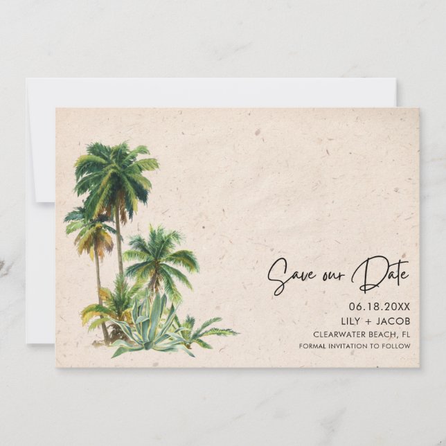 Moderne Hochzeit am Strand von Florida Save The Date (Vorderseite)