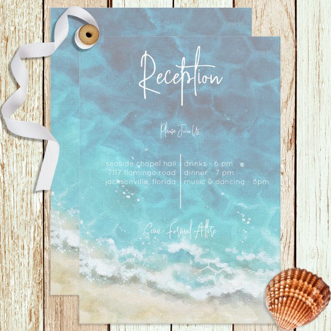 Moderne Hochzeit am Strand von Watercolor & Sea Em Begleitkarte (Von Creator hochgeladen)