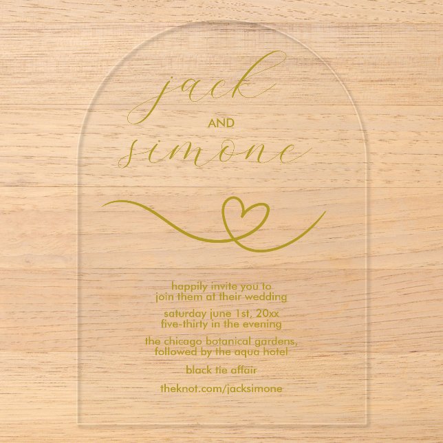Moderne Hochzeit | Arch Invites | Dunkelgelb Acryleinladungen (Vorderseite)