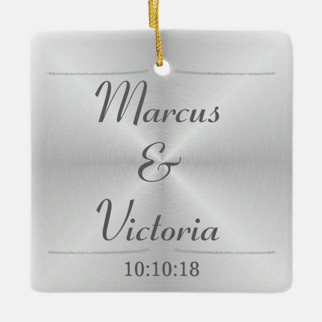 Moderne Hochzeit aus gebürstetem Metall Keramikornament (Vorderseite)