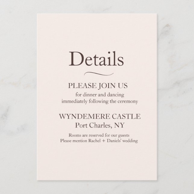 Moderne Hochzeit Begleitkarte (Vorderseite)