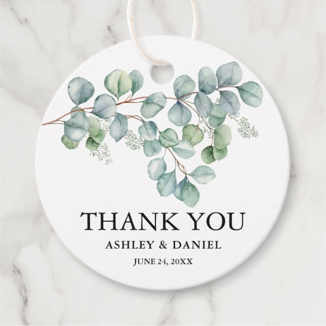 Moderne Hochzeit Danke Eukalyptus Greenery Geschenkanhänger (Vorderseite)