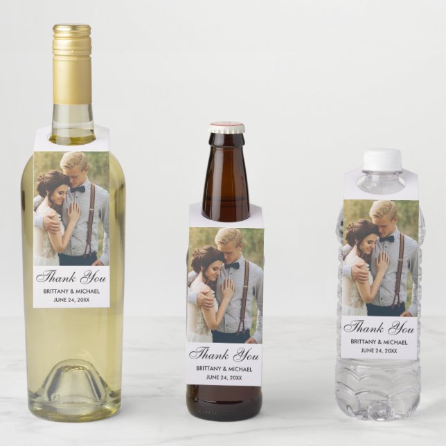 Moderne Hochzeit Danke Foto Flaschenanhänger (Beispiel)