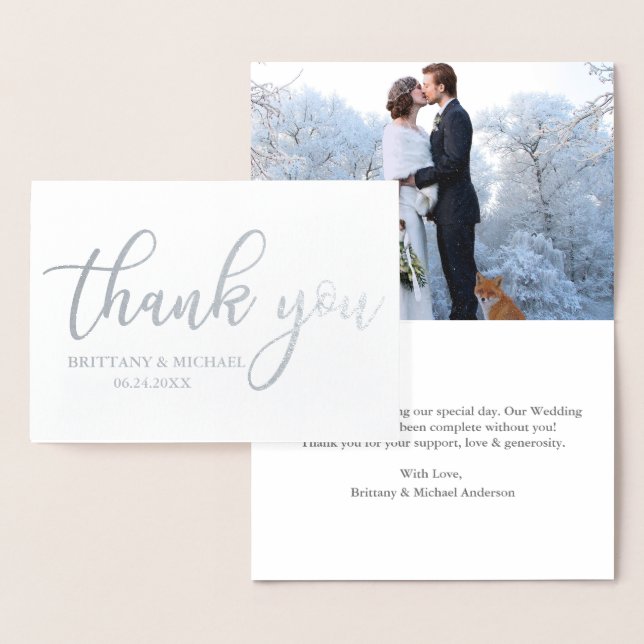 Moderne Hochzeit Danke Foto Silver Folienkarte (Anzeige)