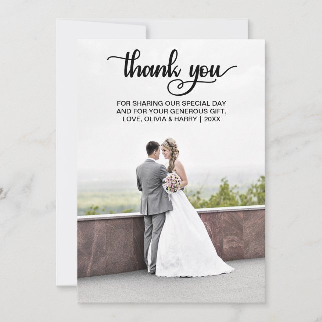 Moderne Hochzeit Danke Fotokarte | Schwarz (Vorderseite)