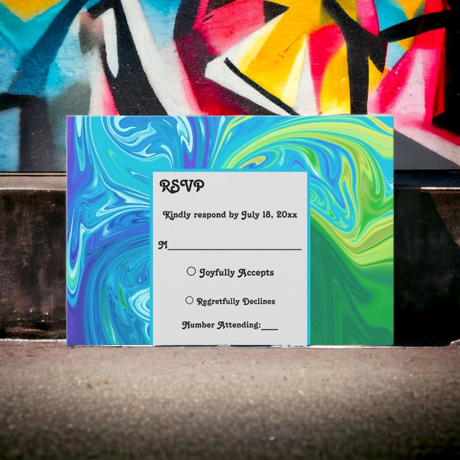 Moderne Hochzeit der Abstrakten Kunst in blauem Bl RSVP Karte (Von Creator hochgeladen)