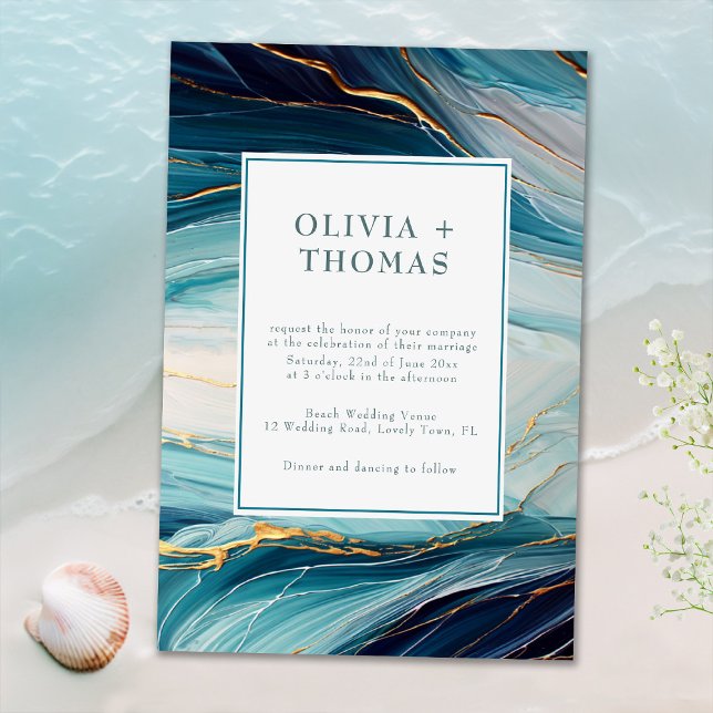Moderne Hochzeit der Aquamarinen Ozeanwelle aus de Einladung (Von Creator hochgeladen)