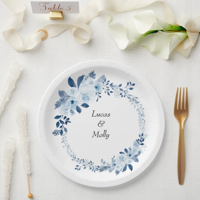 Moderne Hochzeit der Blauen Franzosen Pappteller (Hochzeit)