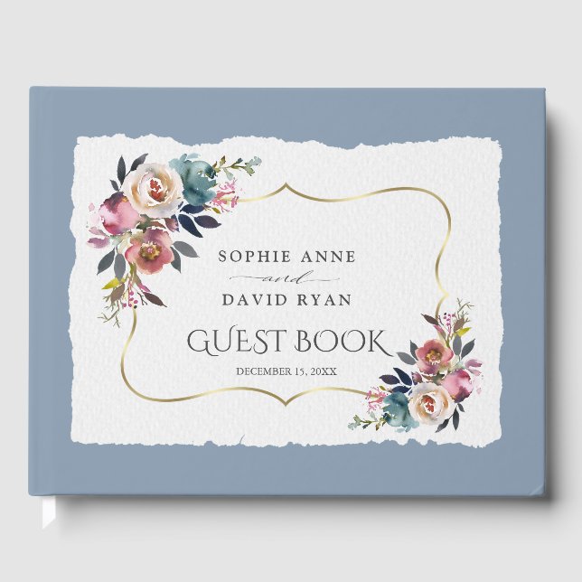 Moderne Hochzeit der Blue Misty Rose Gästebuch (Vorderseite)